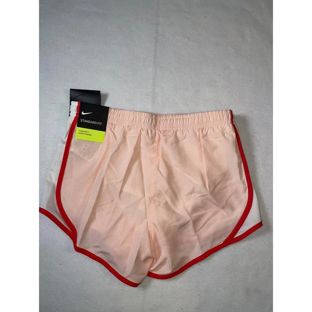 Nike Girls Dry-FIT Running Shorts Peach Pink Red Trim Size Small S New